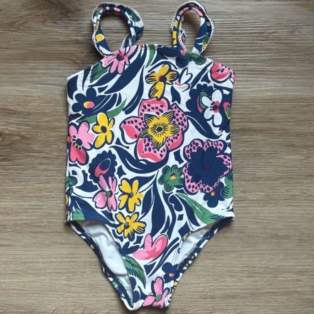 Roller Rabbit Navy and Pink Floral Tropical Kids Swim One Piece NWOT 12-18M